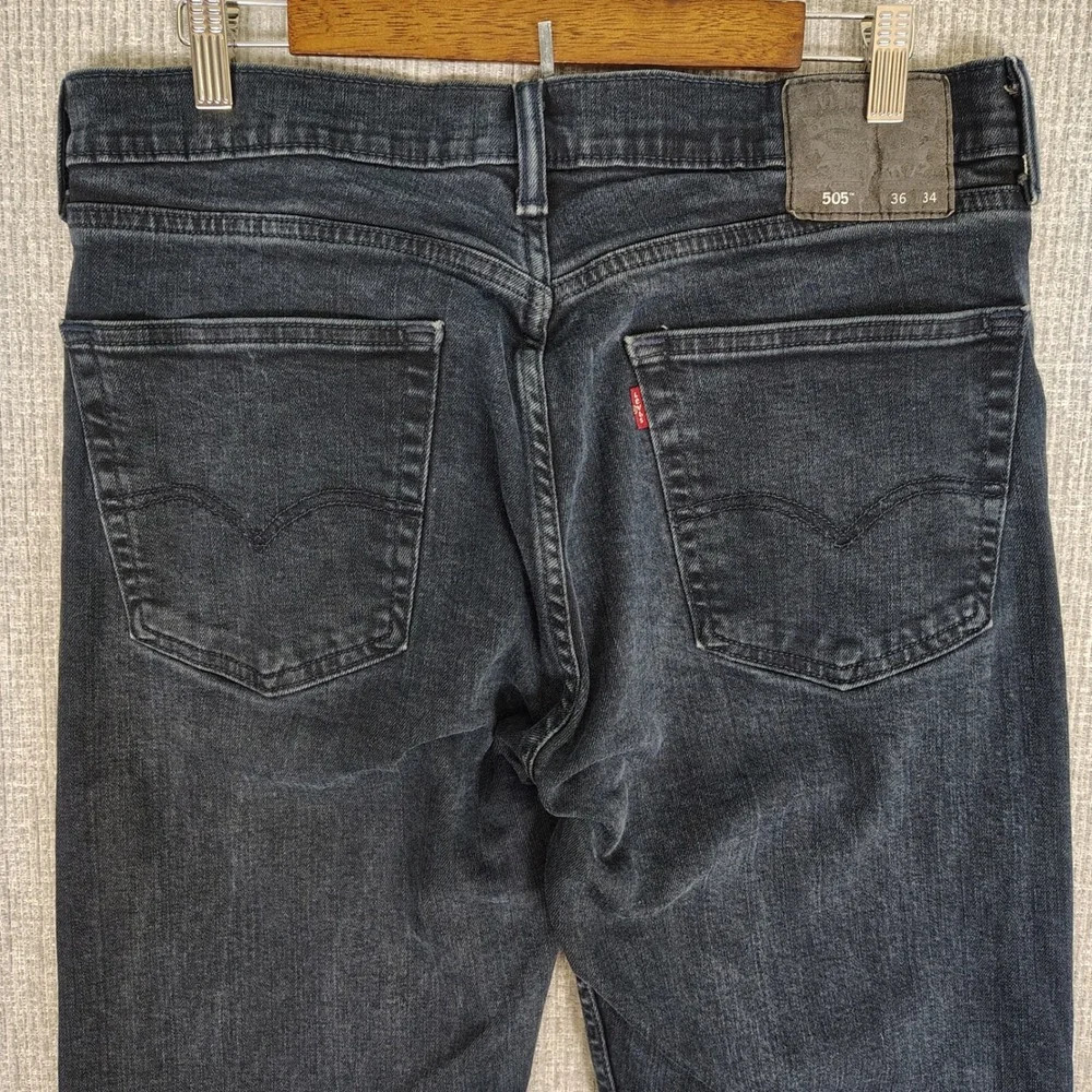 Levi's 505 Jeans Regular Fit Black Wash Denim Pants Mens‎ Size 34x33 (36x34)